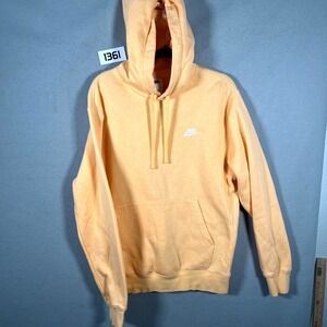 Nike Sportswear Club Fleece Hoodie Mens Small Yellow Cotton Swoosh Logo Pullover